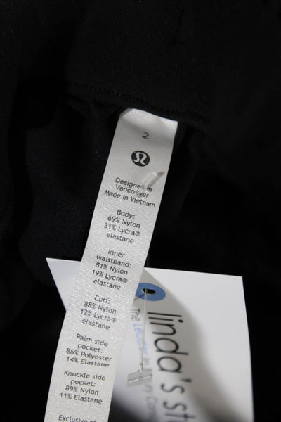 Lululemon Womens Ruffles Hem Tapered Ribbed Ankle Drawstring Pants Black Size 2