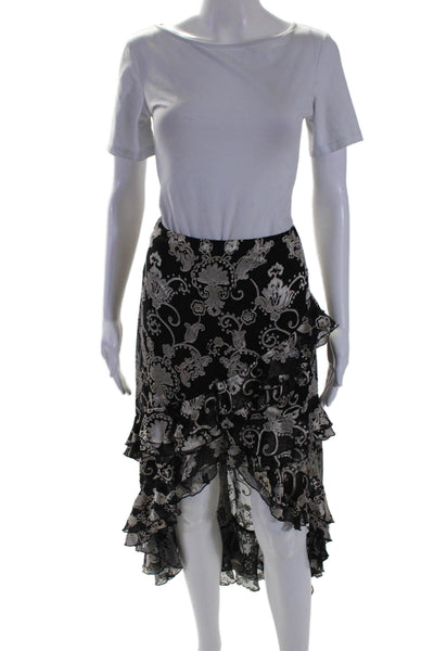 Alice + Olivia Women's Ruffle High Low Hem Textured Midi Skirt Black Size 10