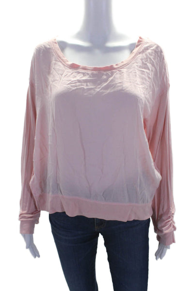 Splendid Womens Ribbed Trim Long Sleeve Keyhole Back Top Pink Size L