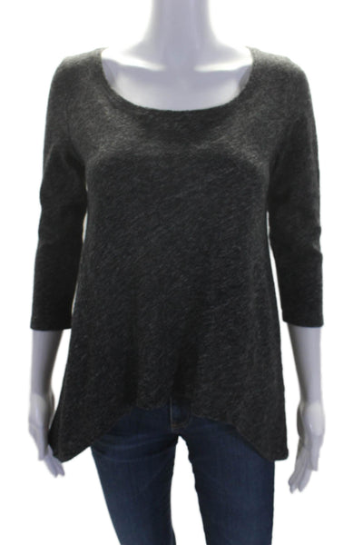 Eileen Fisher Womens Cotton Scoop Neck Long Sleeve A Line Top Gray Size S