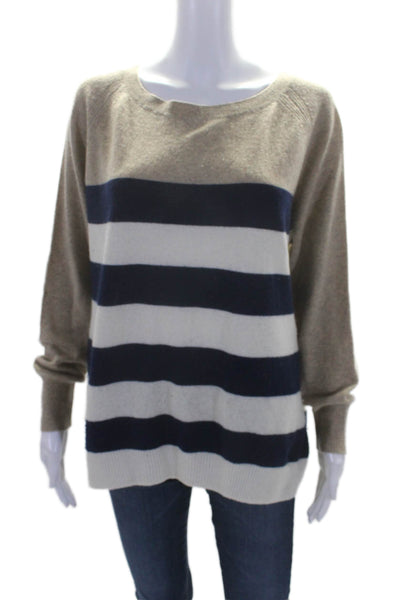 Joie Womens Cashmere Long Sleeve Striped Sweater Top Beige Size S