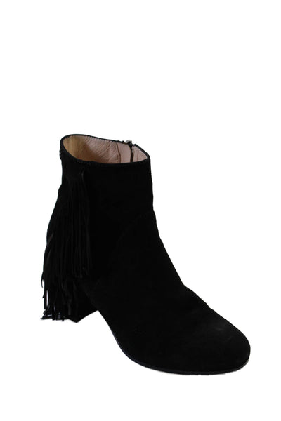 Sam Edelman Womens Suede Fringe Round Toe Zip Up Ankle Boots Black Size 6