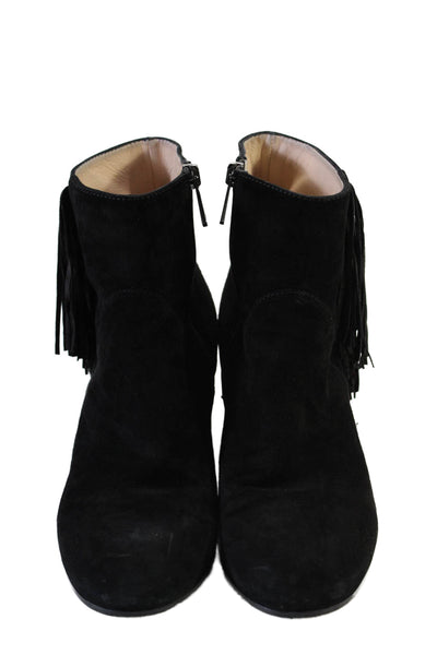 Sam Edelman Womens Suede Fringe Round Toe Zip Up Ankle Boots Black Size 6