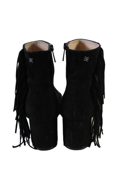Sam Edelman Womens Suede Fringe Round Toe Zip Up Ankle Boots Black Size 6