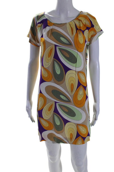 Luise Arias Womens Short Sleeve Scoop Neck Abstract Dress Multicolored Size 6
