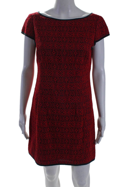 Nanette Lepore Womens Back Zip Short Sleeve Lace Overlay Dress Red Navy Size 6