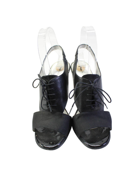 Tahari Womens Leather Cut Out Open Toe Lace Up Slingback Heels Black Size 7M