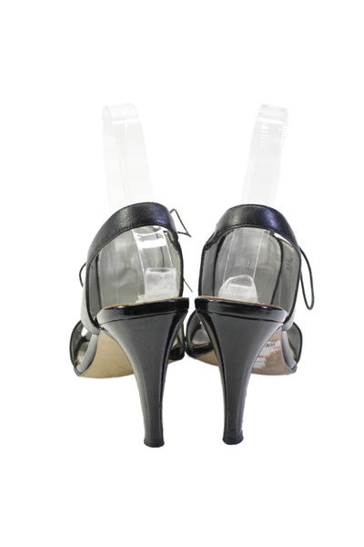 Tahari Womens Leather Cut Out Open Toe Lace Up Slingback Heels Black Size 7M