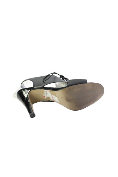 Tahari Womens Leather Cut Out Open Toe Lace Up Slingback Heels Black Size 7M