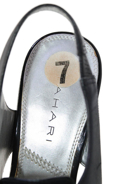 Tahari Womens Leather Cut Out Open Toe Lace Up Slingback Heels Black Size 7M