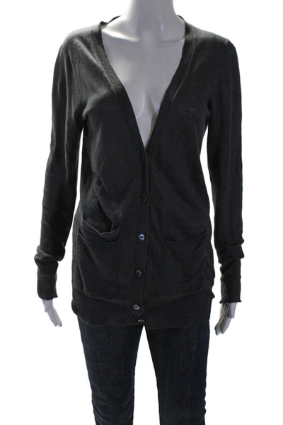 J Crew Womens Button Front Long Sleeve Cardigan Sweater Gray Linen Size Small