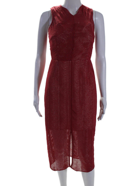 Keepsake Womens Textured Sleeveless Zip Slit Sheer Lined Pencil Dess Red Size S