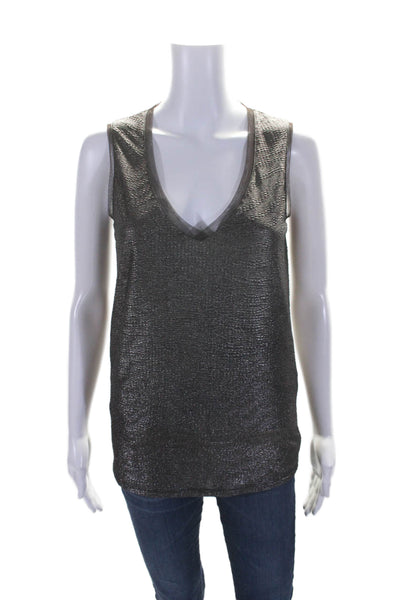 Reiss Womens Metallic Brown Textured Mesh Trim V-Neck Sleeveless Tank Top SizeXS