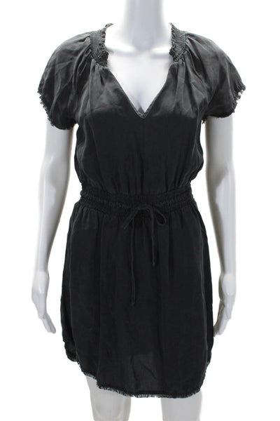 Bella Dahl Womens Short Sleeve V Neck Waist Tie Dress Black Size XS