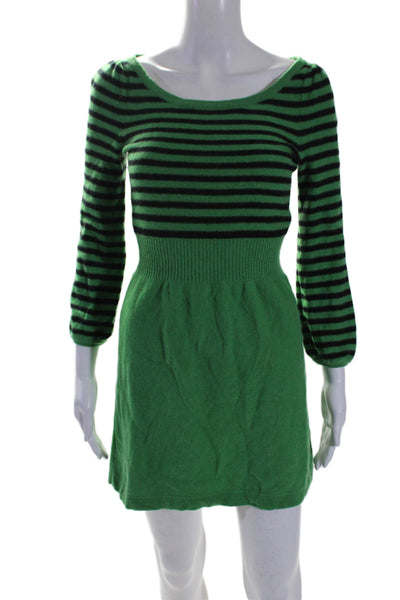 Juicy Couture Womens Striped A Line Sweater Dress Green Black Size Petite
