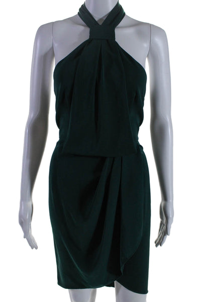 Shona Joy Womens Green Halter Sleeveless Drape Detail Cocktail Dress Size 2
