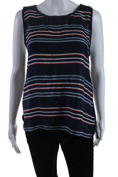 Soft Joie Women's Round Neck Sleeveless Silk Tank Top Navy Blue Striped Size S