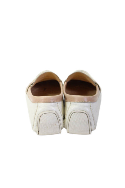 Cole Haan Womens Leather Contrast Trim Slip On Loafer Flats White Beige Size 8.5