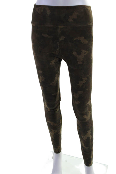 SPRWMN Womens Leather Suede Camouflage Print High Rise Leggings Green Size S