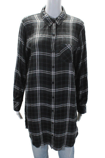 Rails Womens Plaid Button Down Bianca Shirt Dress Onyx Gray Black Size Medium