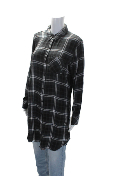 Rails Womens Plaid Button Down Bianca Shirt Dress Onyx Gray Black Size Medium