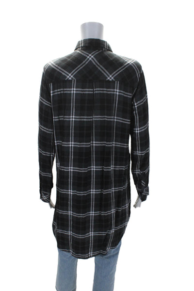 Rails Womens Plaid Button Down Bianca Shirt Dress Onyx Gray Black Size Medium