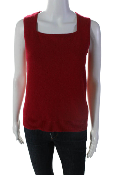 Nordstrom Women's Square Neck Sleeveless Cashmere Ribbed Hem Tank Red Size M