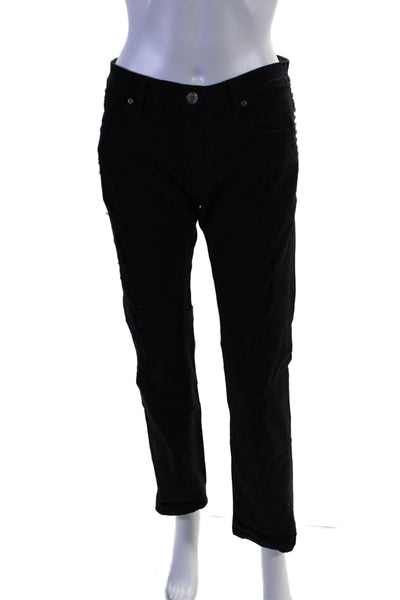 Rich & Skinny Womens Black Studded Fly Button Distress Straight Jeans Size 25