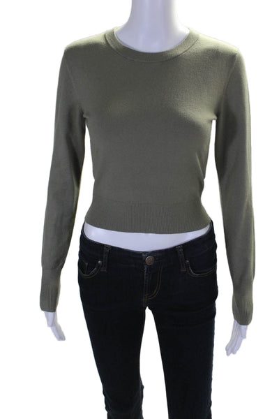 Intermix Women's Round Neck Long Sleeves Pullover Sweater Olive Green Size S