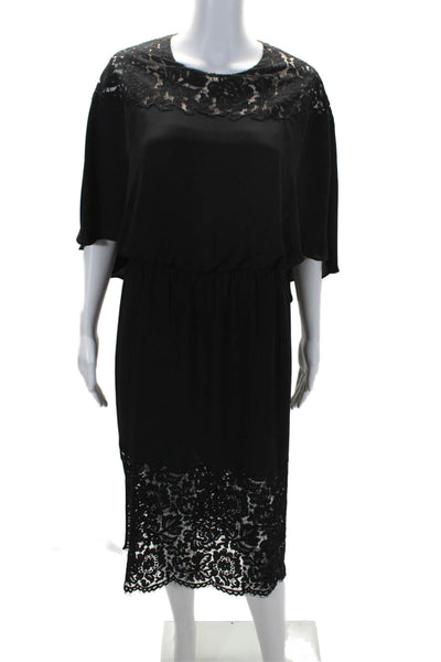 BCBGMAXAZRIA Womens Cotton Laced Hem Short Sleeved Cape Back Dress Black Size S