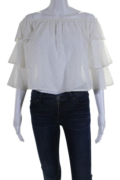 Muche Et Muchette Womens 3/4 Sleeve Eyelet Off Shoulder Top White One Size