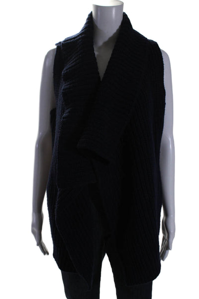 Joie Womens Open Front Collared Chunky Knit Cardigan Sweater Vest Navy Size XS