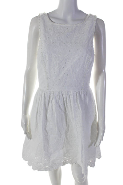 Lilly Pulitzer Womens White Floral Eyelet Faux Pearl Detail Shift Dress Size 6