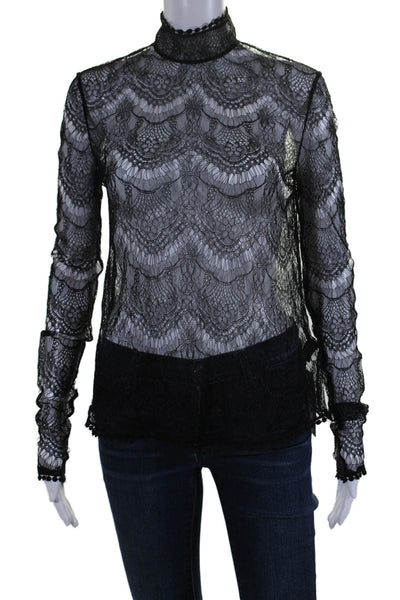 Leo & Lin Women's Mock Neck Long Sleeves Lace Blouse Black Size S