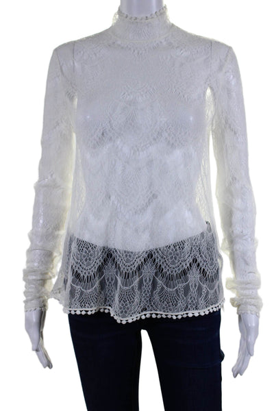 Leo & Lin Women's Mock Neck Long Sleeves Lace Blouse Cream Size XS