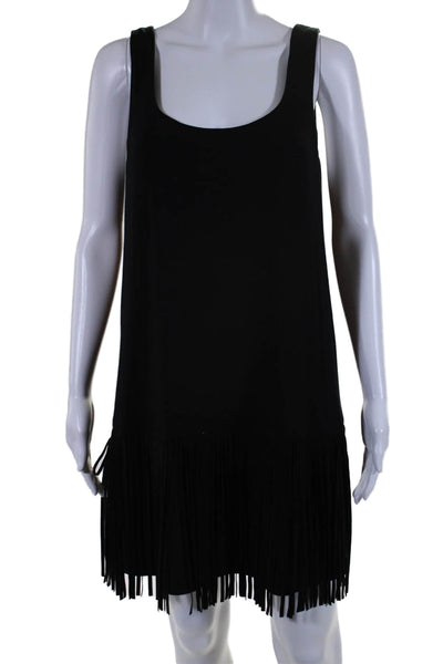 Bailey 44 Womens Suede Soft Textured Scoop Neck Tasseled Dress Black Size L