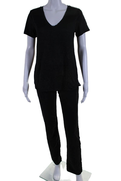 Designer Elastic Waaist Leggings And Top Set Nylon Black Size Medium