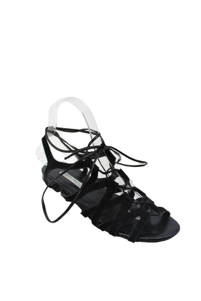 Duccio Venturi Womens Suede Soft Textured Strapped Tied Sandals Black Size 7