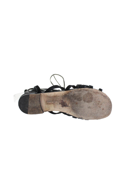 Duccio Venturi Womens Suede Soft Textured Strapped Tied Sandals Black Size 7