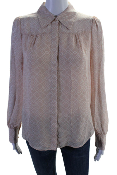 Joie Womens Geometric Print Collared Long Sleeved Hidden Button Top Pink Size S