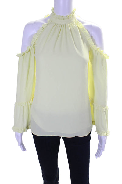 Amanda Uprichard Womens 3/4 Sleeve Cold Shoulder Ruffled Top Yellow Size Petite