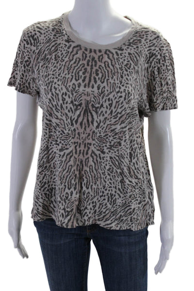 ATM Women's Round Neck Short Sleeves Basic T-Shirt Animal Print Size L