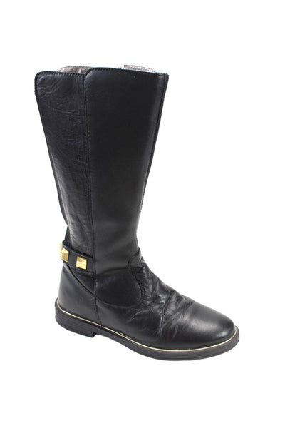 Primigi Girls Round Toe Studs Leather Flat Knee High Boots Black Size 34