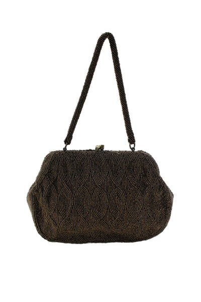 Bloomingdales Womens Single Strap Kisslock Framed Beaded Pouch Handbag Brown