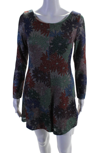 Splendid Womens Long Sleeve Metallic Floral Low Back Romper Multicolor Size M
