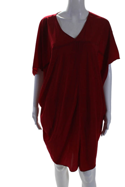 Hatch Womens Half Sleeve V Neck Knee Length Kaftan Dress Red One Size