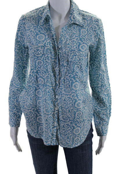 Roberta Roller Rabbit Womens Cotton Abstract Button Up Blouse Top Blue Size XS