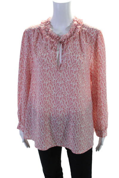 Joie Women's Round Neck Long Sleeves Ruffle Pink Floral Blouse Size L
