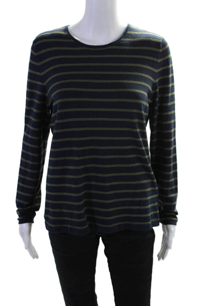 J. Mclaughlin Women's Round Neck Long Sleeves Blouse Blue Striped Size L