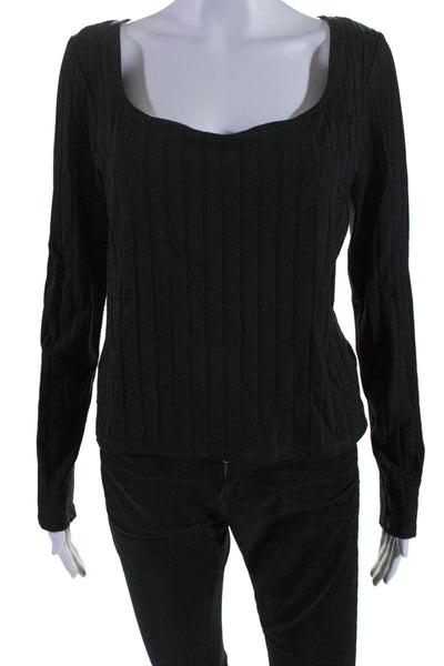 Bailey 44 Womens Long Sleeve Tight Knit Scoop Neck Top Black Medium